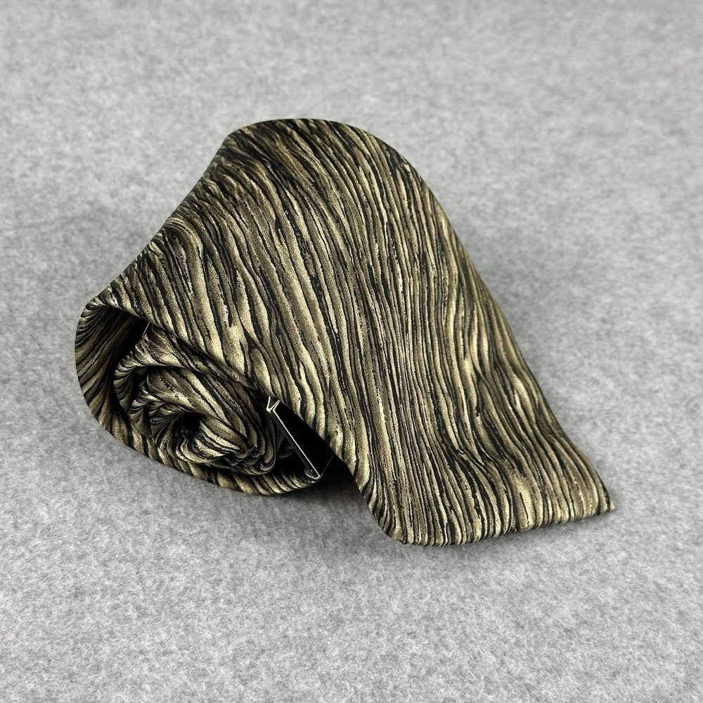 Vintage Mary McFadden Silk Tie Gold Black Zebra Abstract Designer Necktie 58x4"